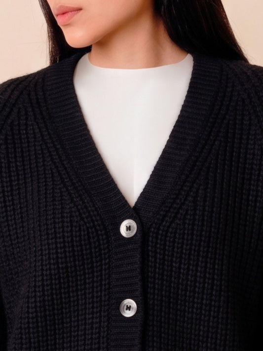 SURI RIBBED V-NECK CARDIGAN