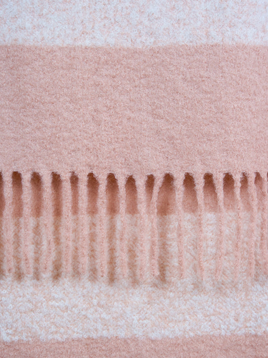 BOUCLE STRIPE THROW WITH LARGE TWISTED FRINGES