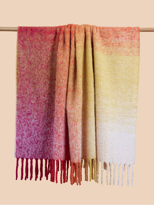OMBRE  BRUSHED THROW WITH LARGE TWISTED FRINGES