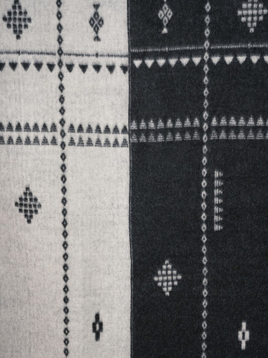 REVERSIBLE JACQUARD THROW WITH BLANKET STITCHING